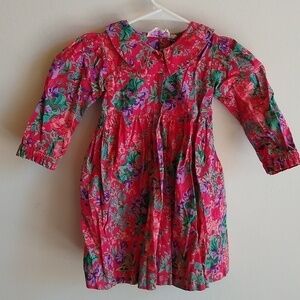 Komil Hawaii Girls Cotton Floral Dress Peter Pan Collar Pink Red 3 years